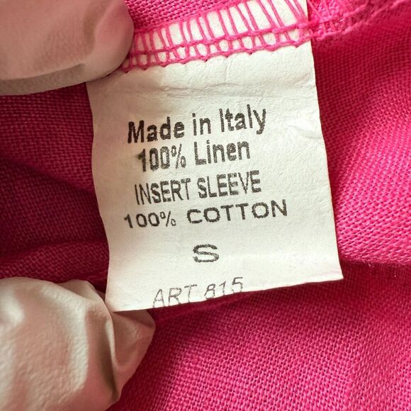 Terzo Millennio 100% Linen Cottage Core Barbie Pink Crochet Trim Italian Made S - Picture 4 of 6